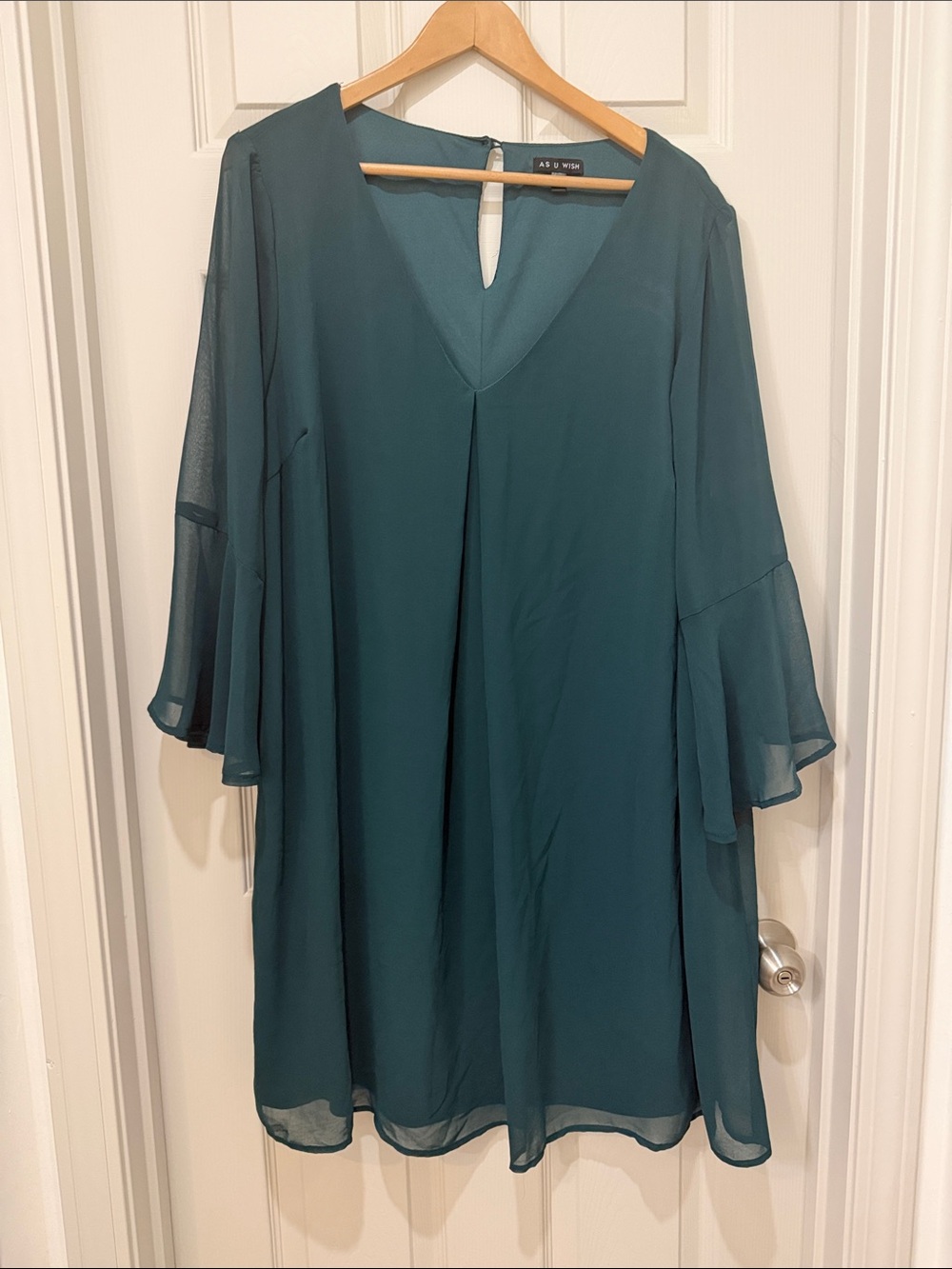 As U Wish Teal Flowy V-Neck Bell Sleeve Tunic